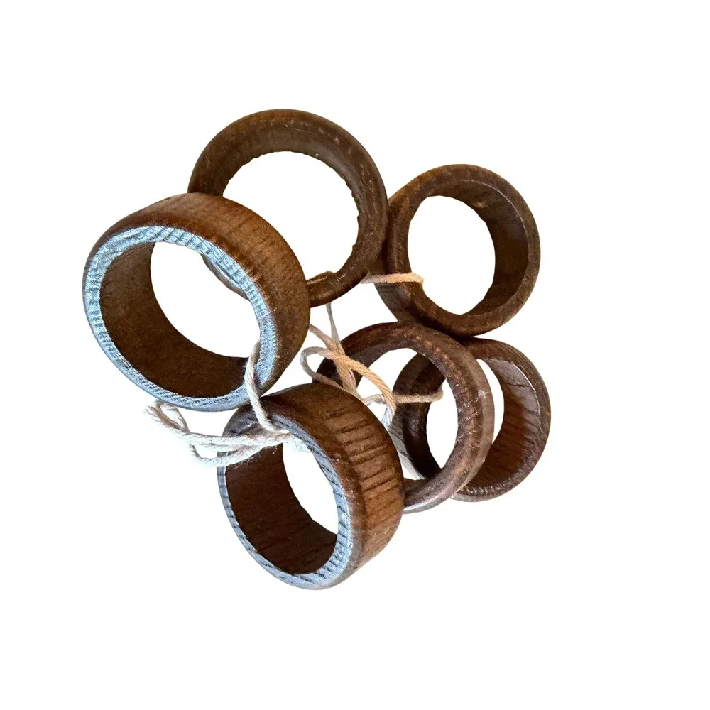 Set of 6‎ Rustic Wooden Napkin Rings Natural Grain Farmhouse Table Decor